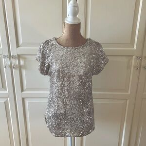 Cable & Gauge Champagne Silver Short-Sleeve Blouse Size S